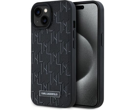 Karl Lagerfeld -  Karl Lagerfeld PU Leather Monogram Metal Logo MagSafe Case for iPhone 15 Black Neoriģinālie Maciņi