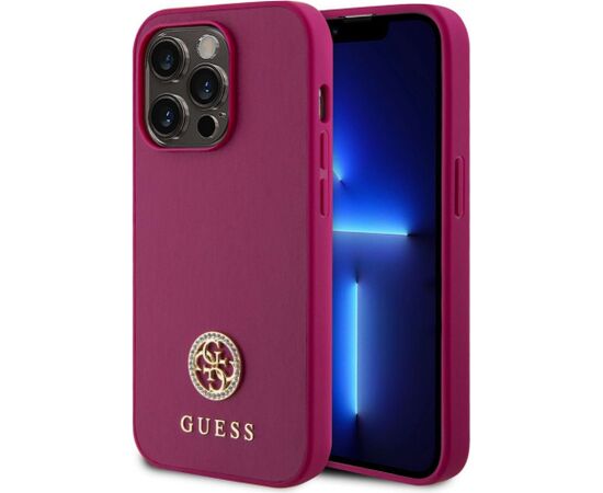 Guess Apple  Guess PU 4G Strass Metal Logo Case for iPhone 15 Pro Pink Neoriģinālie Maciņi