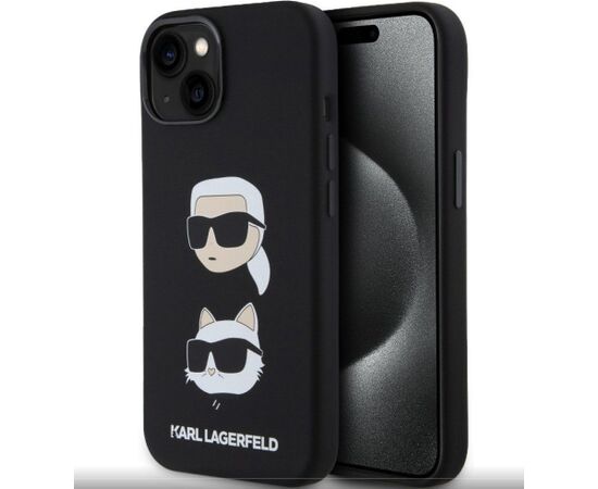 Karl Lagerfeld Apple  iPhone 15 Liquid Silicone Karl and Choupette Heads Case Black Neoriģinālie Maciņi