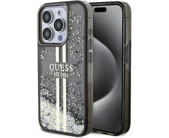 Guess Apple  iPhone 15 Pro Max Liquid Glitter Gold Stripes Black Чехлы - альтернативные
