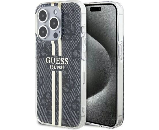 Guess Apple  iPhone 15 Pro Max hardcase IML 4G Gold Stripe Black Чехлы - альтернативные