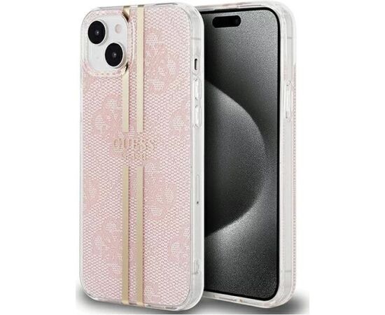Guess -  iPhone 15 hardcase IML 4G Gold Stripe Pink Чехлы - альтернативные
