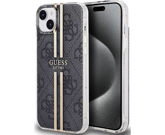 Guess -  iPhone 15 black hardcase IML 4G Gold Stripe Black Чехлы - альтернативные