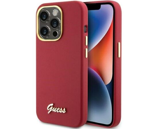 Guess Apple  iPhone 15 Pro Max 6.7 magenta hardcase Silicone Script Metal Logo Red Чехлы - альтернативные