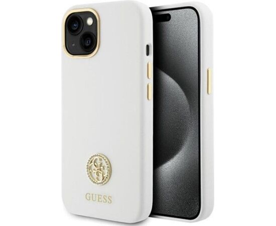 Guess Apple  iPhone 15 / 14 / 13 6.1 hardcase Silicone Logo Strass 4G White Neoriģinālie Maciņi