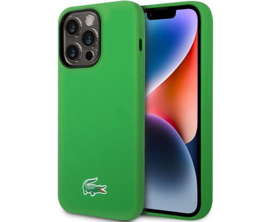 Lacoste Apple  iPhone 15 Pro Max 6.7 Liquid Silicone Microfiber Croc Logo Magsafe Back Cover Green Чехлы - альтернативные