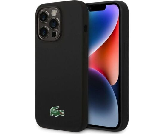 Lacoste Apple  iPhone 15 Pro Liquid Silicone Microfiber Croc Logo Magsafe Back Cover Black Чехлы - альтернативные