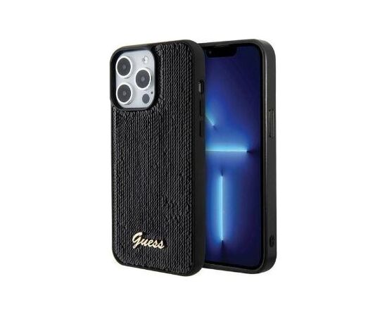 Guess Apple  iPhone 15 Pro HC SEQUIN SCRIPT METAL Black Чехлы - альтернативные