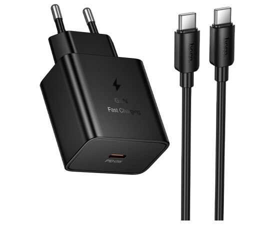 Charger Hoco N77 45W USB-C + USB-C to USB-C cable 1.0m black Telefonu lādētāji 220v