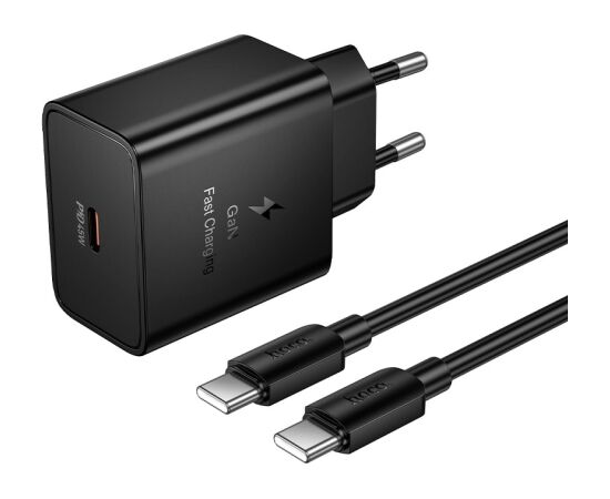 Charger Hoco N77 45W USB-C + USB-C to USB-C cable 1.0m black Telefonu lādētāji 220v