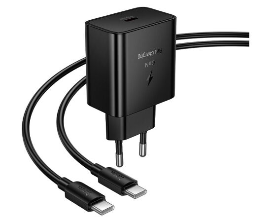 Charger Hoco N77 45W USB-C + USB-C to USB-C cable 1.0m black Telefonu lādētāji 220v