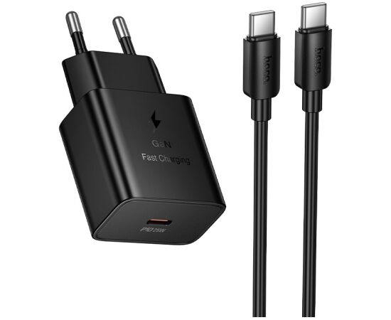 Charger Hoco N76 25W USB-C + USB-C to USB-C cable 1.0m black Telefonu lādētāji 220v