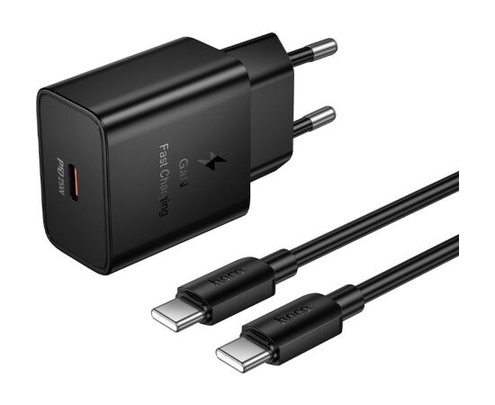 Charger Hoco N76 25W USB-C + USB-C to USB-C cable 1.0m black Telefonu lādētāji 220v