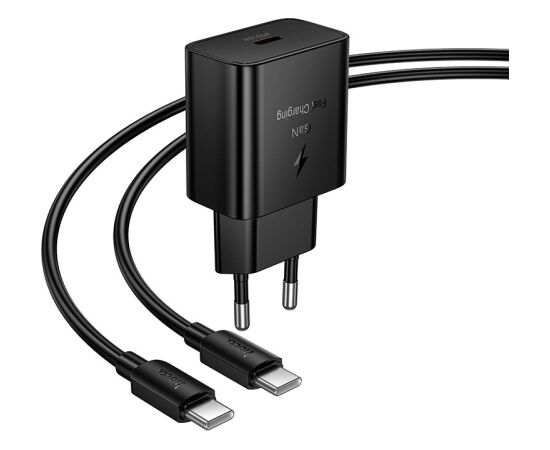 Charger Hoco N76 25W USB-C + USB-C to USB-C cable 1.0m black Telefonu lādētāji 220v