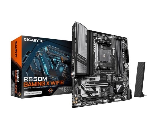 Mainboard GIGABYTE AMD B550 Socket AM4 micro ATX RAM DDR4-SDRAM 4xSlots Wi-Fi Yes Bluetooth Yes 2xNumber of M.2 (M) slots B550MGAMINGXWIFI61.2 Mātes plates