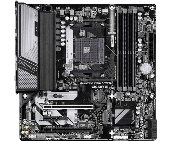 Mainboard GIGABYTE AMD B550 Socket AM4 micro ATX RAM DDR4-SDRAM 4xSlots Wi-Fi Yes Bluetooth Yes 2xNumber of M.2 (M) slots B550MGAMINGXWIFI61.2 Mātes plates