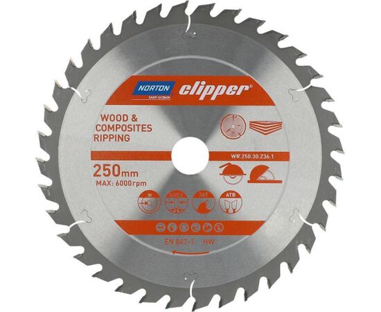 Griešanas disks kokam Norton Clipper ; 250x30 mm; Z36 Zāģripas