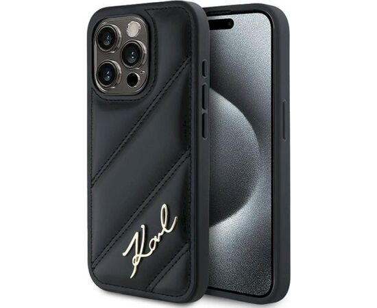 Karl Lagerfeld KLHCP14SPQDSMGK Diagonal Quilted Script Aizsargapvalks priekš iPhone 13/14/15 6.1" / melns Neoriģinālie Maciņi