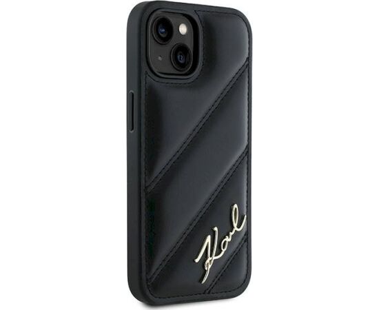 Karl Lagerfeld KLHCP14SPQDSMGK Diagonal Quilted Script Aizsargapvalks priekš iPhone 13/14/15 6.1" / melns Neoriģinālie Maciņi