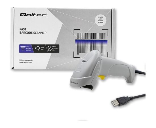 Qoltec 50877 Laser scanner 1D | USB | White Svītrkodu skeneri (barcode scanners)