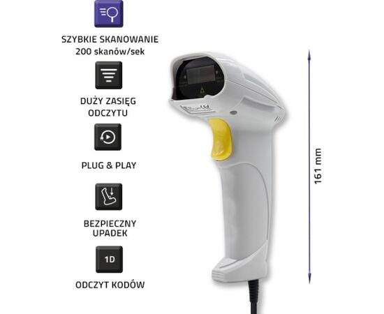 Qoltec 50877 Laser scanner 1D | USB | White Svītrkodu skeneri (barcode scanners)