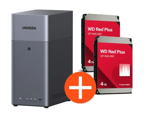 UGREEN NASync DH2300 NAS sistēma 2 vietām 8TB ar 2x WD WD40EFPX NAS cieto disku - 4 TB Ārējie cietie diski HDD SSD