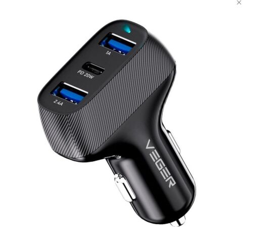 Veger   CC271 Rigorous PD37W (2A1C) carcharger Black Telefonu lādētāji 12v Automašīnām