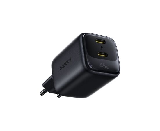 Baseus Sienas ātrlādētājs EnerFill FE22 45 W, 2xUSB-C, QC, PD, ar USB-C kabeli (1 m), melns Новинки смартфонов и телефонов