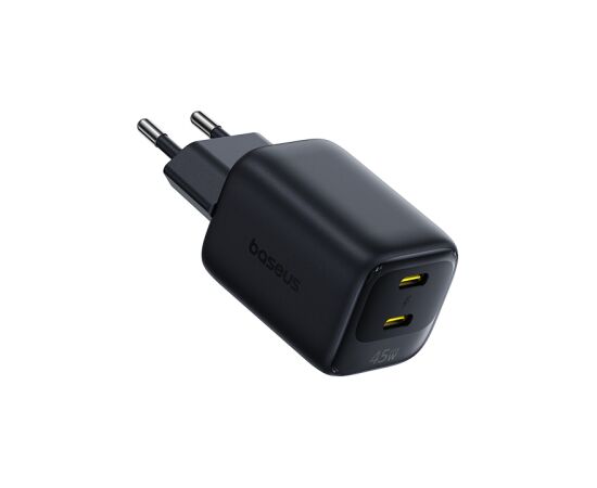 Baseus Sienas ātrlādētājs EnerFill FE22 45 W, 2xUSB-C, QC, PD, ar USB-C kabeli (1 m), melns Новинки смартфонов и телефонов