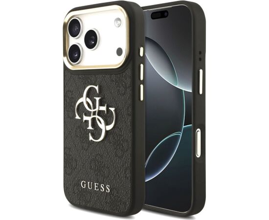 Guess Apple  iPhone 17 Pro PU Leather 4G Metal Logo Gold Frame Case Black Neoriģinālie Maciņi