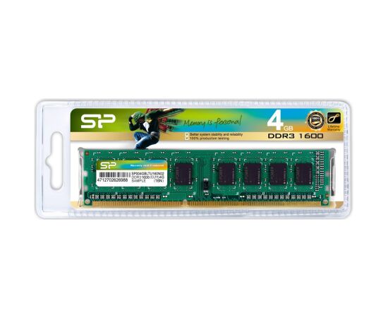 Silicon Power SP004GBLTU160N02 memory module 4 GB DDR3 1600 MHz RAM Operatīvā atmiņa