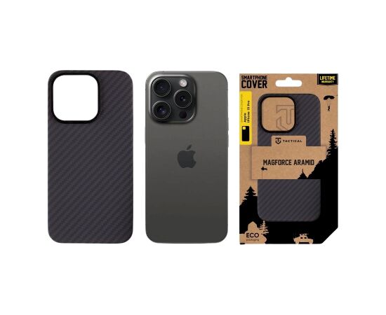 Tactical MagForce Aramid Cover Aizsargapvalks priekš Apple iPhone 15 Pro / melns Neoriģinālie Maciņi