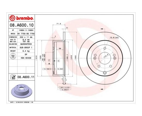 Brembo Bremžu disks 08.A600.10