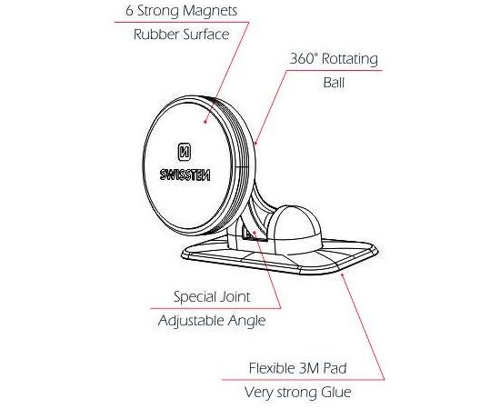 Swissten S-Grip DM6 Универсальный держатель с магнитом для устройств Черный