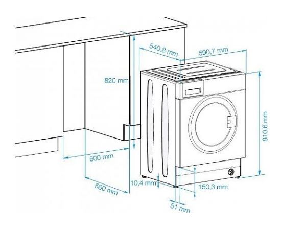 (Ir veikalā) Beko WITC7612B0W iebūvējamā veļas mašīna 7kg 1200rpm ar tvaiku