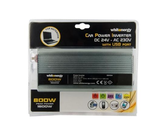 Whitenergy Power Inverter DC/AC from 24V DC to 230V AC 800W, USB