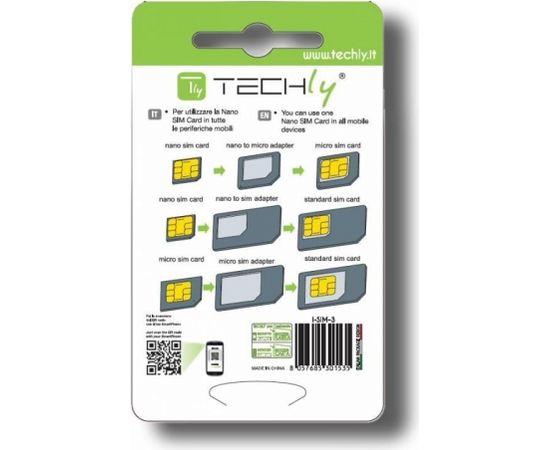 Techly SIM card adapter, SIM, nano-SIM, Micro-SIM