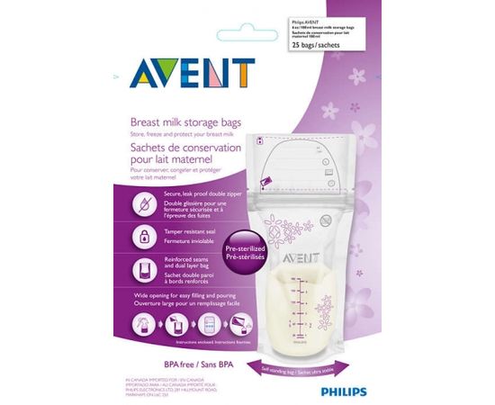 Philips AVENT piena uzglabāšanas maisiņi 180ml/25 gab. - SCF 603/25