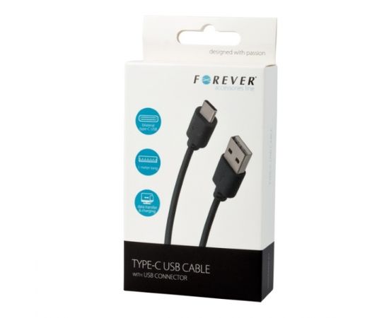 Forever Universāls USB uz Type-C 3.1 Qualcom Quick Charge 3.0 & Datu Kabelis 1m Melns