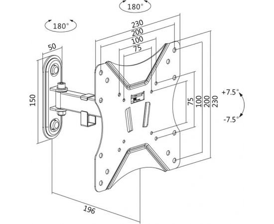 LOGILINK -  TV Sienas stiprinājums , tilt -7.5°/+7.5°, swivel 90°/90°, 23 42'', max. 25 kg