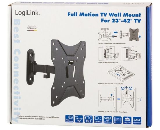 LOGILINK -  TV Sienas stiprinājums , tilt -7.5°/+7.5°, swivel 90°/90°, 23 42'', max. 25 kg