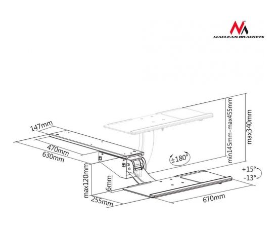 Maclean MC-795 Adjustable sub-keyboard keyboard holder for standing-seated work