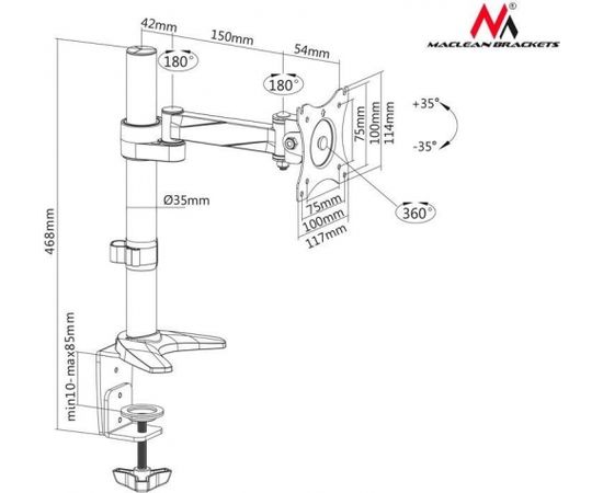 Maclean MC-717 Universal Arm LCD Monitor Desk Mount 13''-27'' 8kg