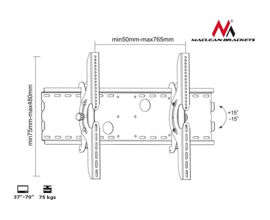 Maclean MC-521B  TV Sienas stiprinājums  Bracket LCD LED Plasma 37'' - 70'' 75kg