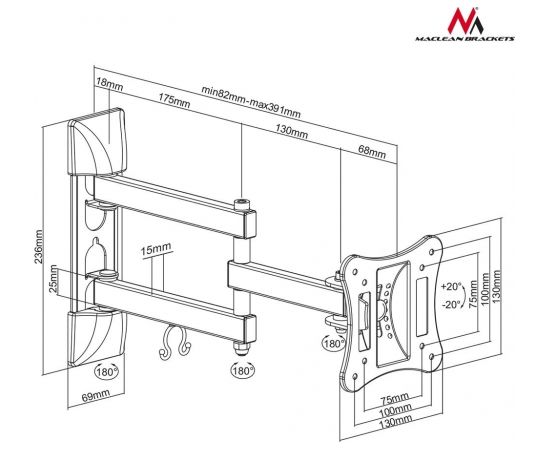 Maclean MC-719 TV Sienas stiprinājums  Bracket LCD LED Plasma 13'' - 27'' 15kg High Qualit