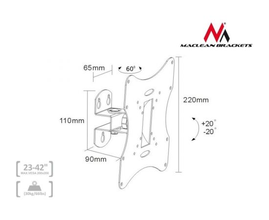 Maclean MC-501 B Universal Wall TV Bracket