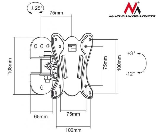 Maclean MC-670 Adjustable Sienas stiprinājums ed TV bracket 13-27'' 20kg