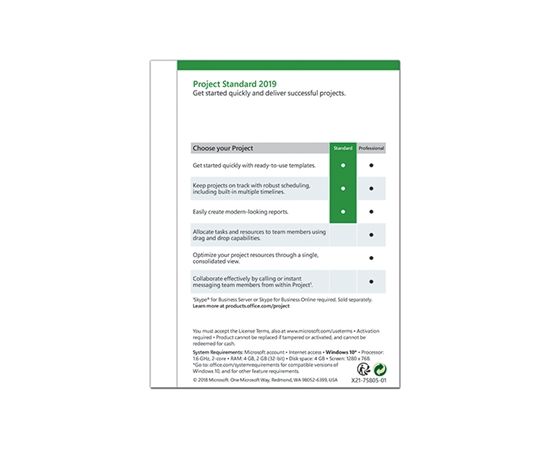 Microsoft 076-05785 Project Standard 2019 ESD, Multilingual