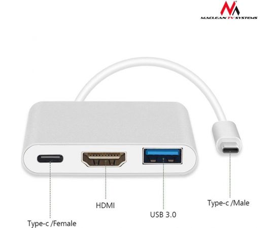 Maclean MCTV-840 Adapter USB-C - HDMI / USB 3.0 / USB-C metal housing 4K OTG Data USB kabeļi