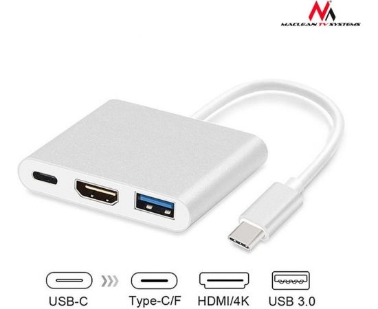 Maclean MCTV-840 Adapter USB-C - HDMI / USB 3.0 / USB-C metal housing 4K OTG Data USB kabeļi